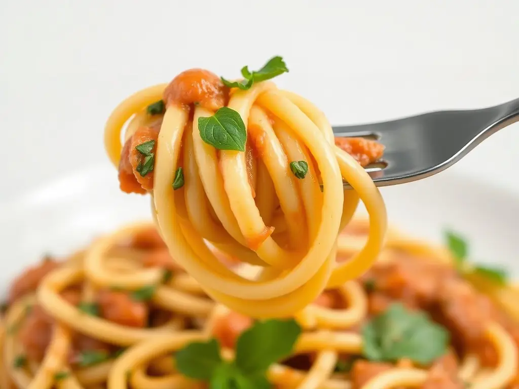 A vibrant image of Quattro Ristorante Italiano's Trofie pasta with truffle, showcasing the rich texture and aroma of the dish, served in a modern white bowl.